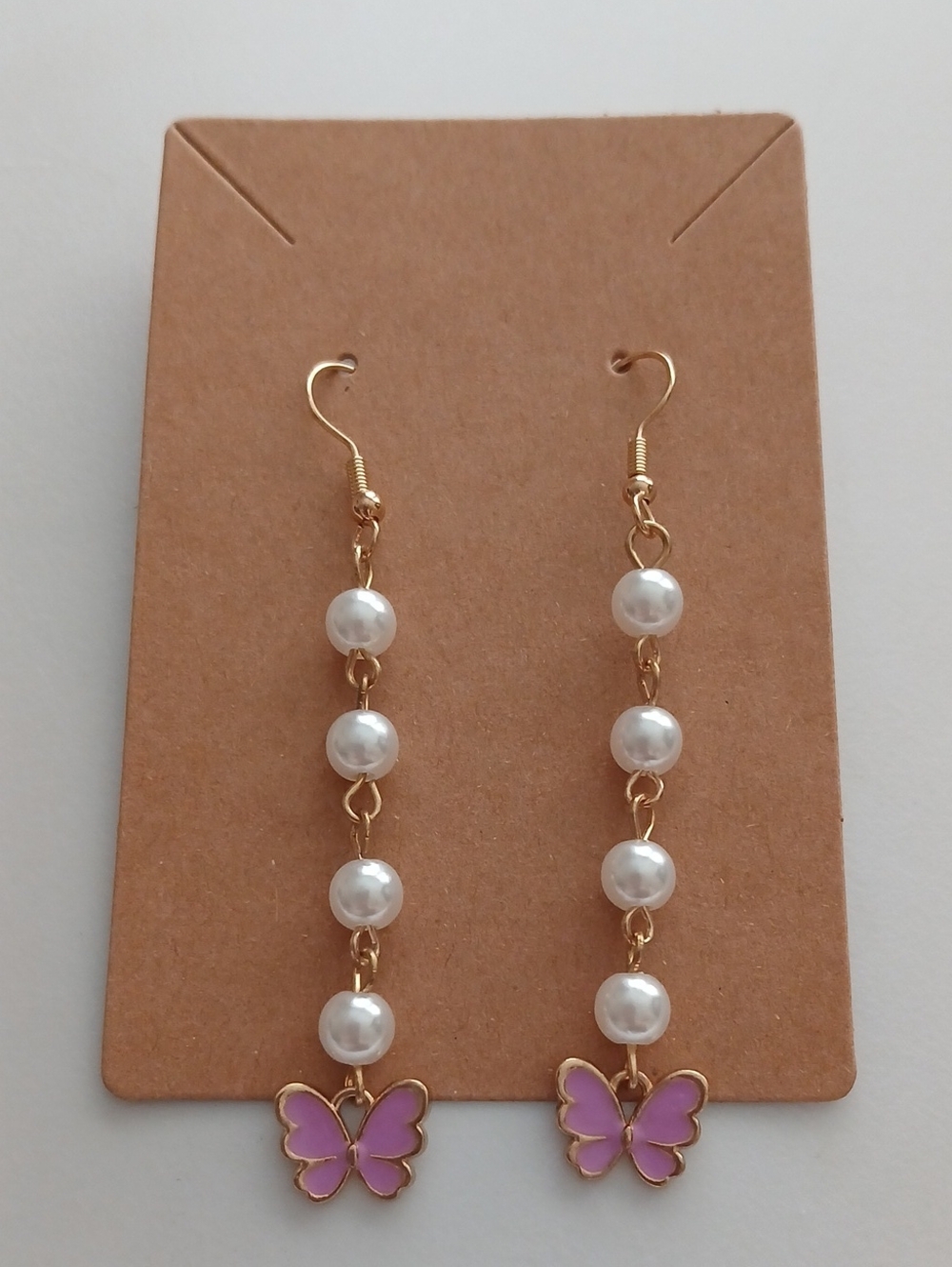 Fashion Jewelry Gold-Tone Pearl Drop Earrings with Purple Butterfly Charms